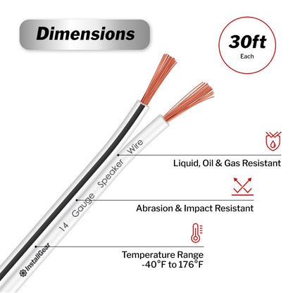 14 Gauge Speaker Wire - 30Ft Black Audio Cable for Car Speakers, Home Theater, Surround Sound, Radio - Durable Copper-Clad Aluminum AWG Wire for Clear Sound Transmission